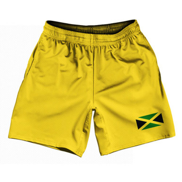 Jamaica Country Heritage Flag Athletic Running Fitness Exercise Shorts 7" Inseam Made In USA Shorts - Yellow