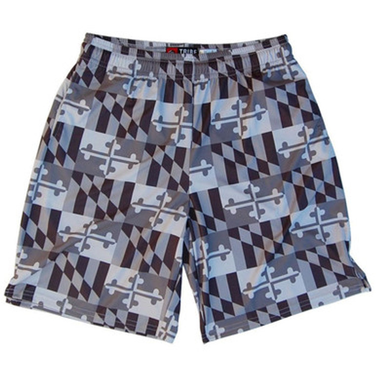 Maryland Flag Grey-Scale Lacrosse Shorts Made in USA - Grey