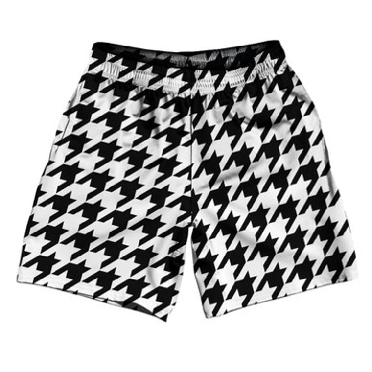 Black And White Houndstooth Athletic Running Fitness Exercise Shorts 7" Inseam Shorts Made In USA