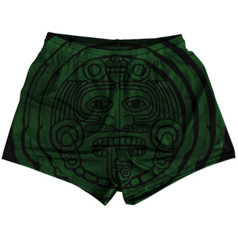Mexico Aztec Sand Stone Calendar Womens & Girls Sport Shorts End Made In USA - Green
