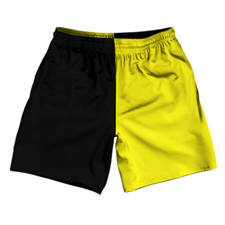 Black And Yellow Quad Color Athletic Running Fitness Exercise Shorts 7" Inseam Shorts Made In USA