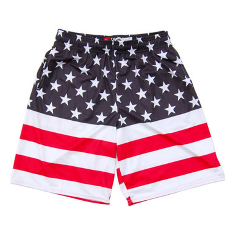 American Flag 50/50 Lacrosse Shorts Made in USA - Navy & Red