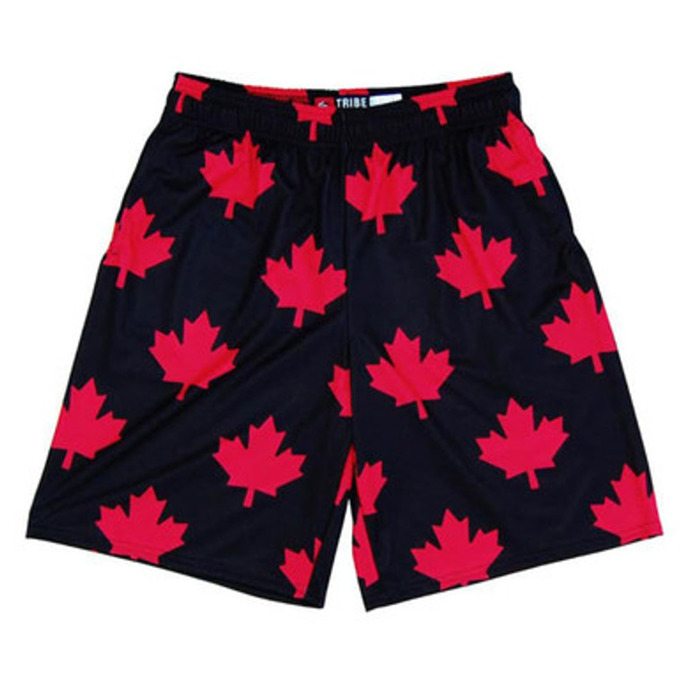 Canada Maple Leafs Sublimated Lacrosse Shorts Made in USA - Black & Red