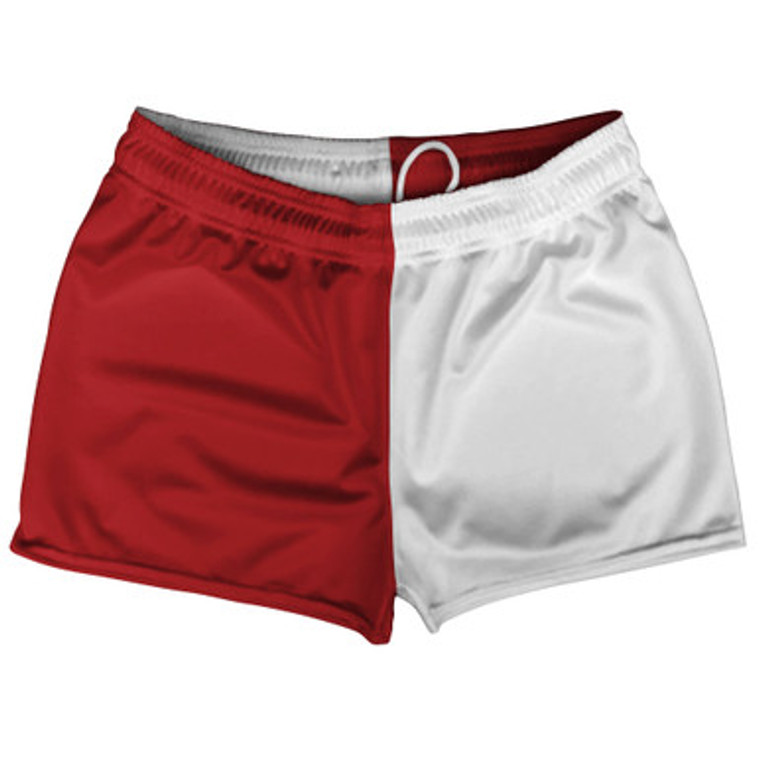 Red Dark And White Quad Color Shorty Short Gym Shorts 2.5" Inseam Made In USA