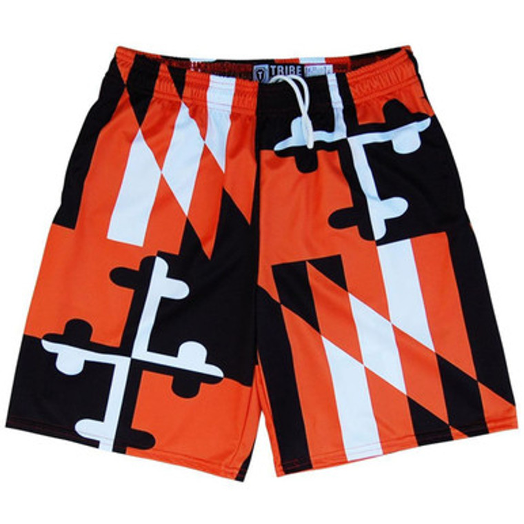 Maryland Flag Orioles Colors Lacrosse Shorts Made in USA - Orange