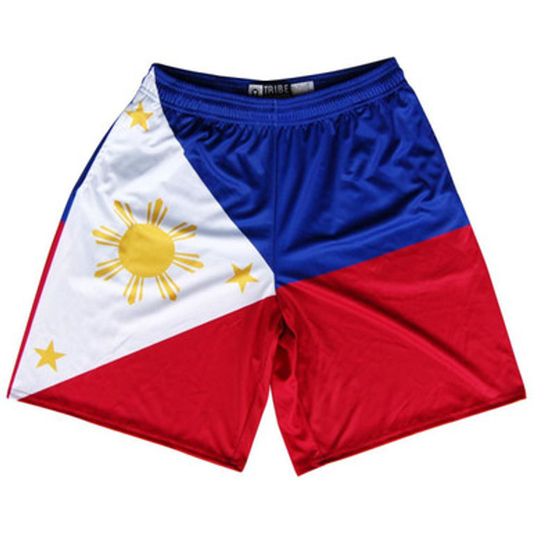 Philippines Flag Lacrosse Shorts Made in USA - Red, White, Yellow, Black