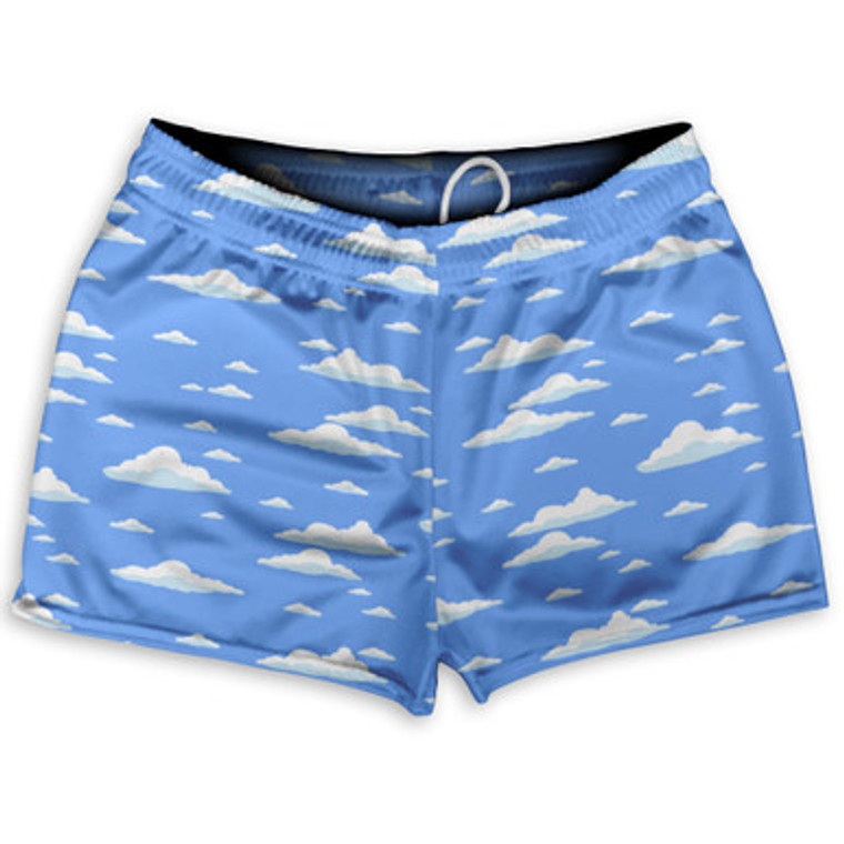 Clouds Shorty Short Gym Shorts 2.5" Inseam Made In USA - Blue White