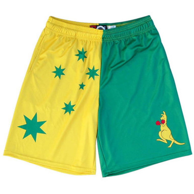 Australia Boxing Kangaroo Lacrosse Shorts Made in USA - Green and Yellow