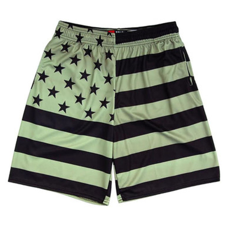 American Flag Army Color Lacrosse Shorts Made in USA - Army & Black
