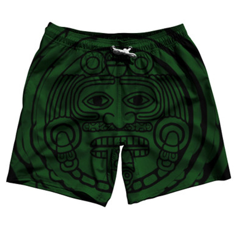 Mexico Aztec Sand Stone Calendar Athletic Running Fitness Exercise Shorts 7" Inseam Made In USA Shorts - Green