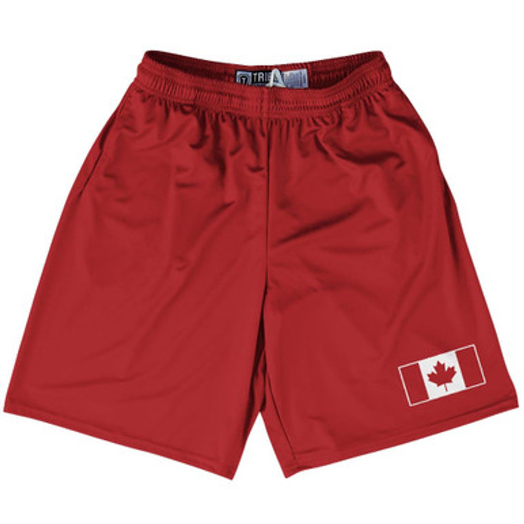 Canada Country Heritage Flag Lacrosse Shorts Made In USA - Red