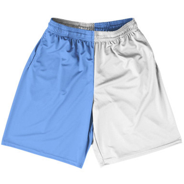 Blue Carolina And White Quad Color Lacrosse Shorts Made In USA