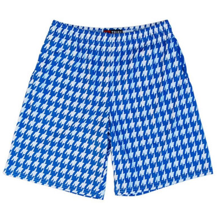 Royal and White Houndstooth Lacrosse Shorts Made in USA - Royal and White