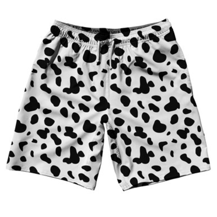 Dalmatian Dog Spots Pattern 10" Swim Shorts Made in USA - White Black