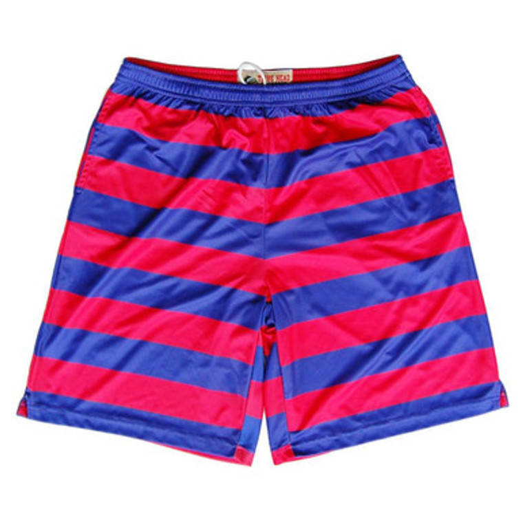 Navy and Red Horizontal Stripe Sublimated Lacrosse Shorts Made in USA - Navy