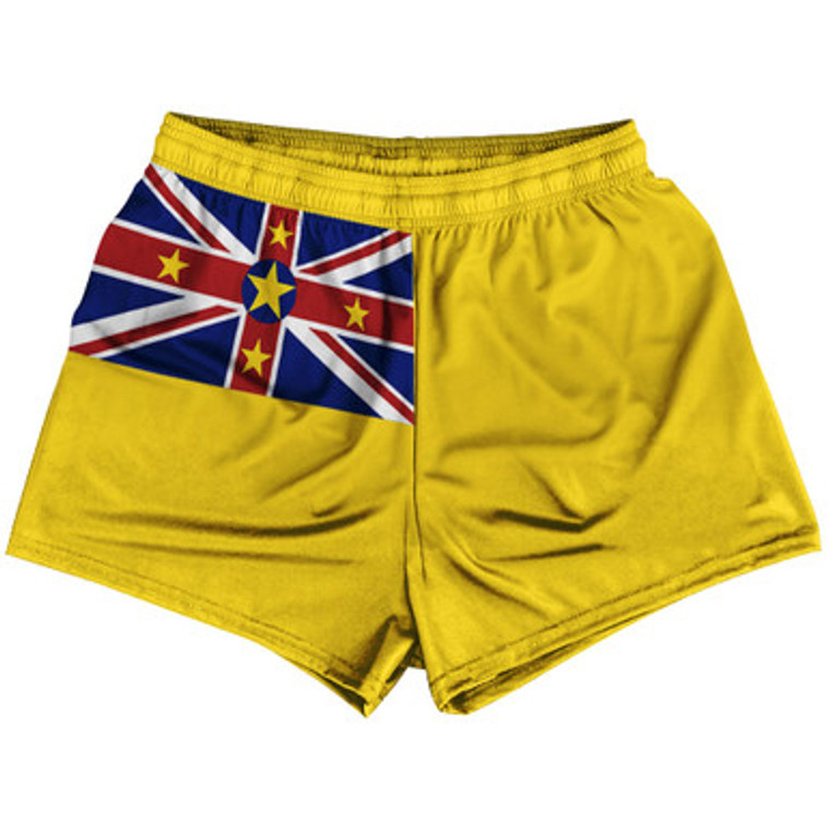 Niue Country Heritage Flag Womens & Girls Sport Shorts End Made In USA - Yellow