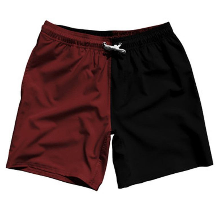 Red Maroon And Black Quad Color Swim Shorts 7" Made In USA