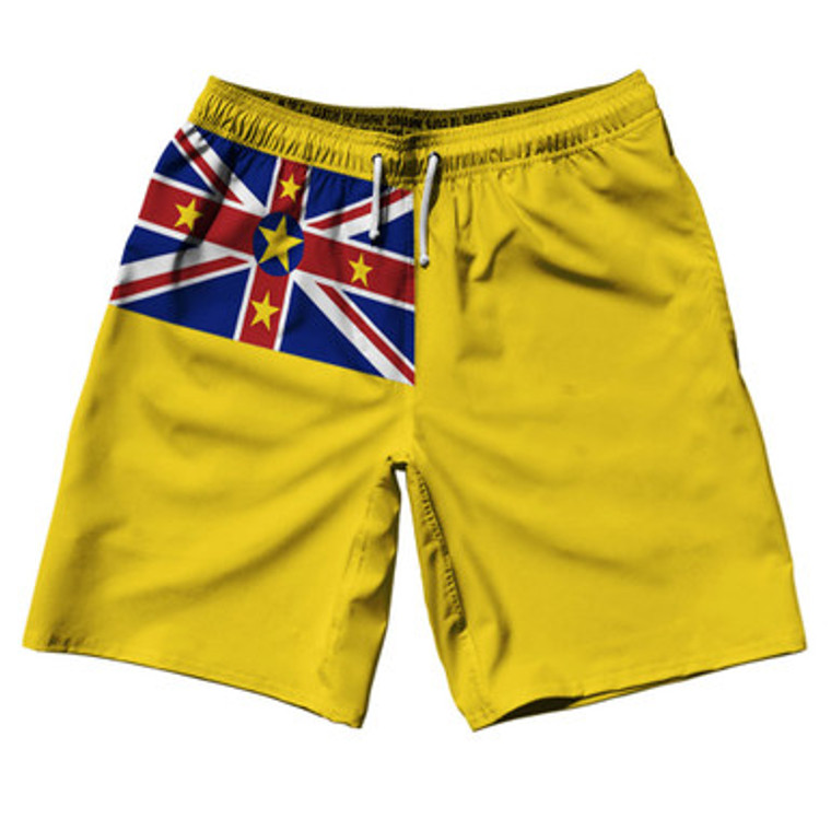Niue Country Flag 10" Swim Shorts Made in USA - Yellow