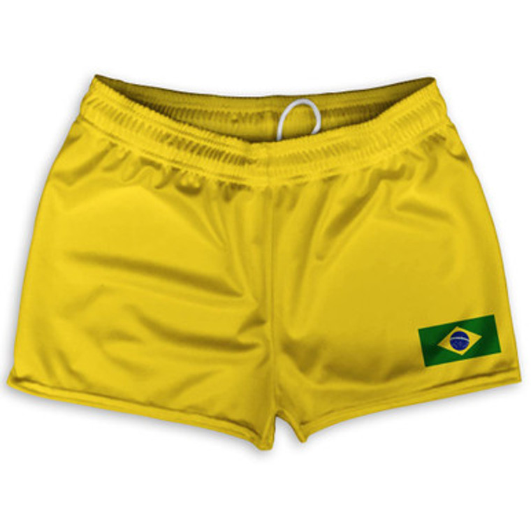 Brazil Country Heritage Flag Shorty Short Gym Shorts 2.5" Inseam Made In USA - Yellow