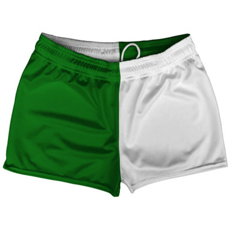 Green Kelly And White Quad Color Shorty Short Gym Shorts 2.5" Inseam Made In USA