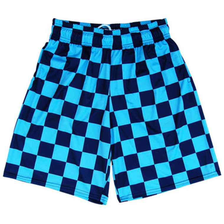 Navy and Carolina Blue Checkerboard Lacrosse Shorts Made in USA - Navy