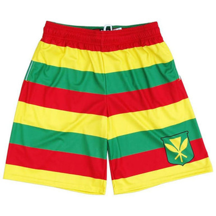 Hawaii Kanaka Maoli Flag Lacrosse Shorts Made in USA - Red / Yellow