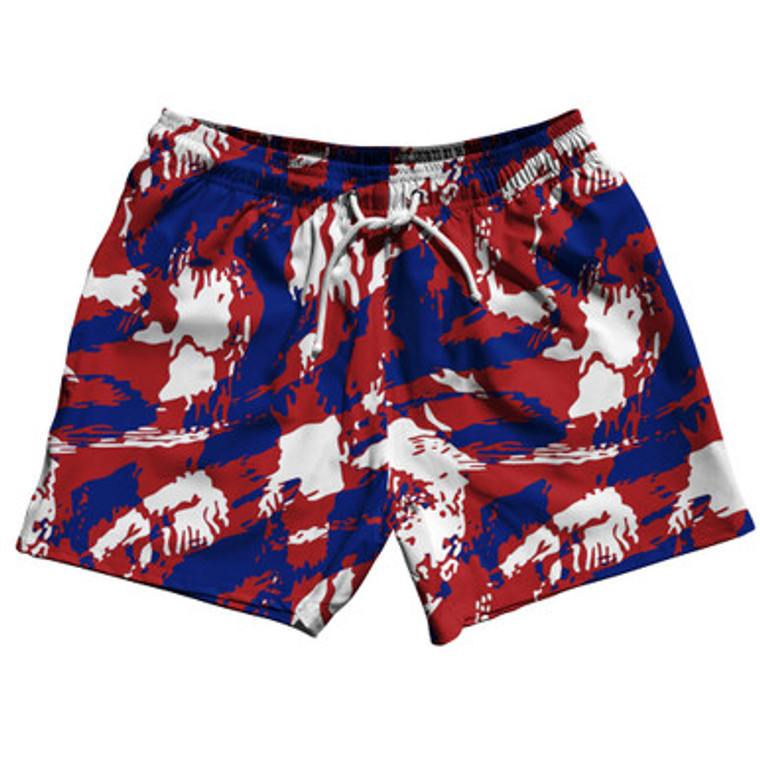 USA Red White and Blue Castle Camo 5" Swim Shorts Made in USA - Red White Blue