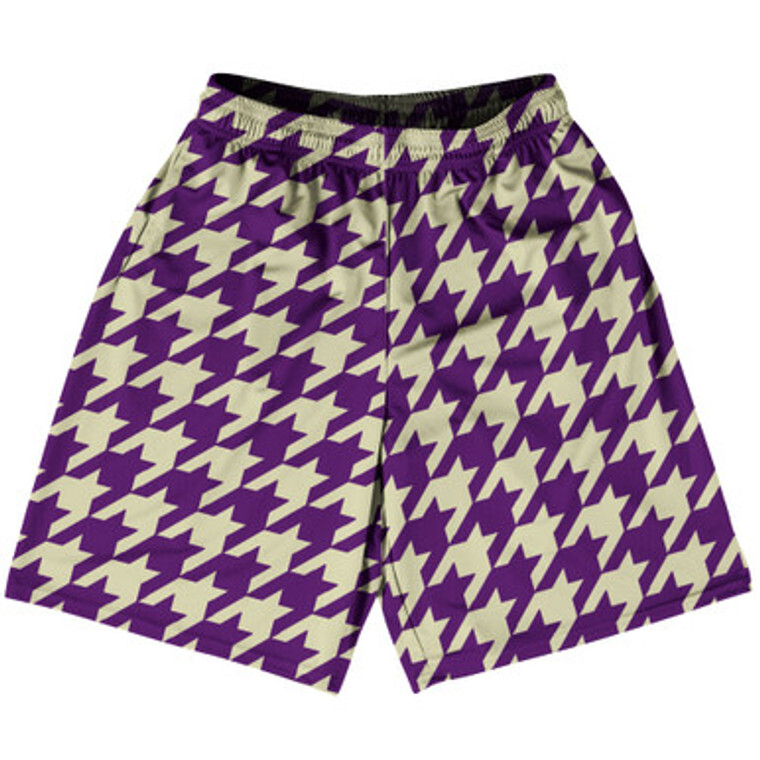 Purple Medium And Vegas Gold Houndstooth Basketball Practice Shorts Made In USA