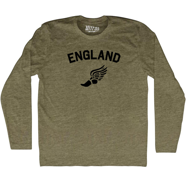 Title England Track Running Winged Foot Adult Tri-Blend Long Sleeve T-shirt - Military Green