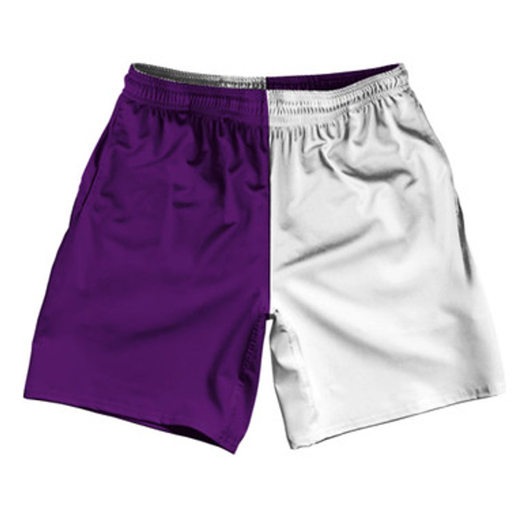 Purple Medium And White Quad Color Athletic Running Fitness Exercise Shorts 7" Inseam Shorts Made In USA