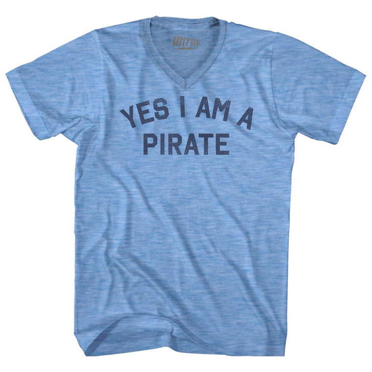 Yes I Am A Pirate Adult Tri-Blend V-neck T-shirt - Athletic Blue