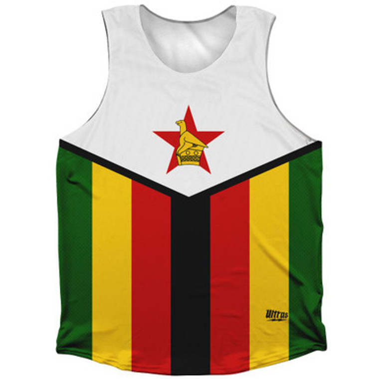 Zimbabwe Country Flag Athletic Tank Top Made in USA - White Green Yellow