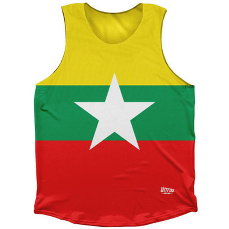Myanmar Country Flag Athletic Tank Top Made in USA - Yellow Red