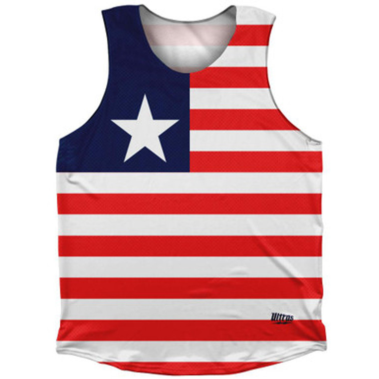Liberia Country Flag Athletic Tank Top Made in USA - White Red