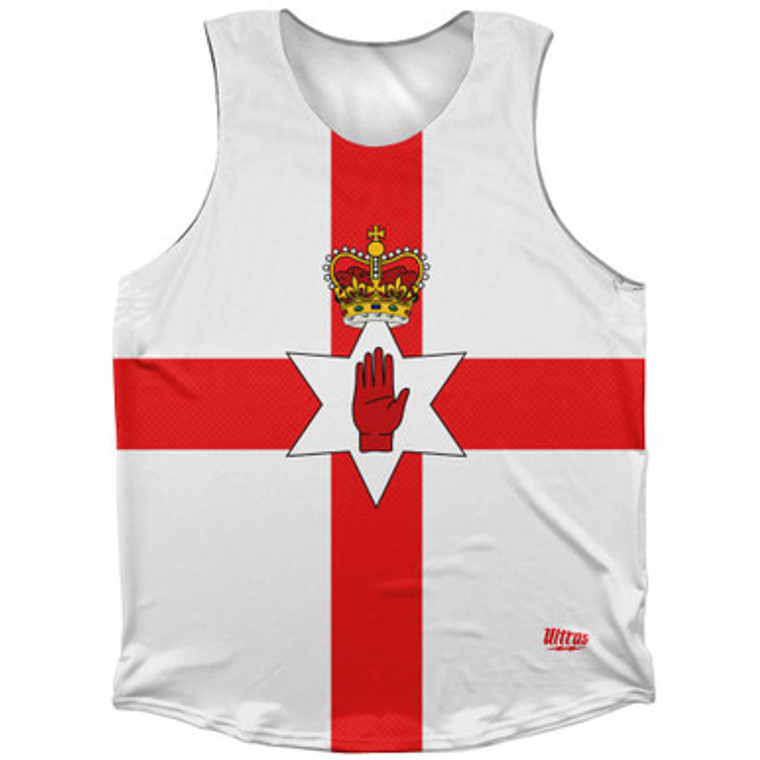 Northern Ireland Country Flag Athletic Tank Top Made in USA - White Red