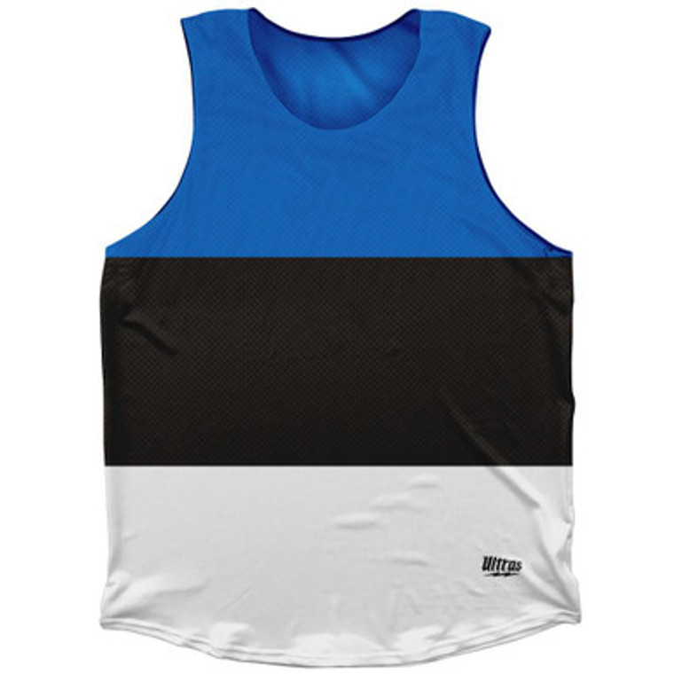 Estonia Country Flag Athletic Tank Top Made in USA - Black Blue