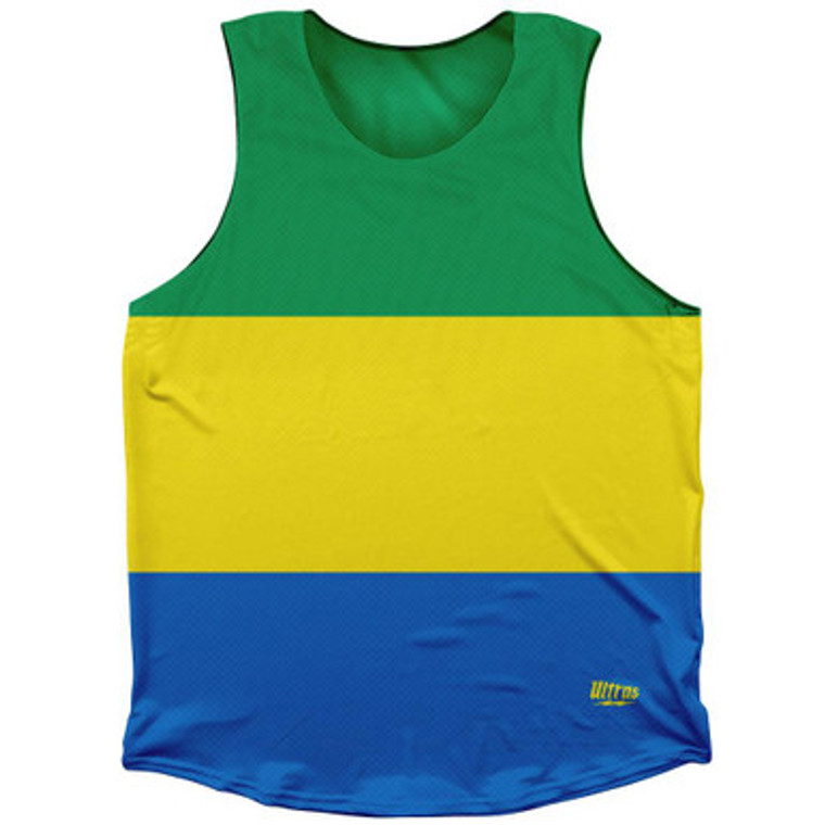 Gabon Country Flag Athletic Tank Top Made in USA - Green Yellow