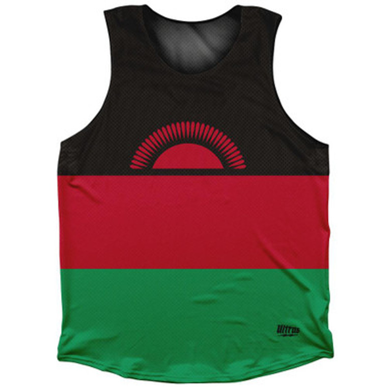Malawi Country Flag Athletic Tank Top Made in USA-Black Red