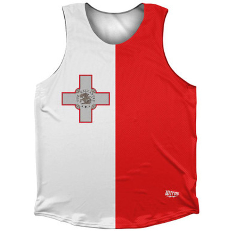 Malta Country Flag Athletic Tank Top Made in USA - White Red