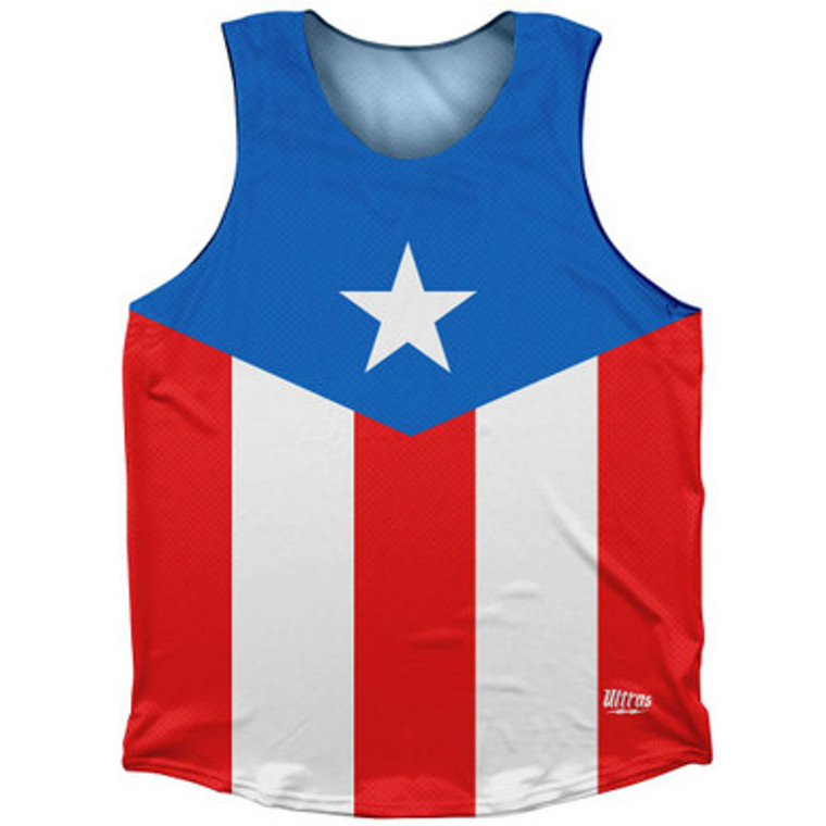 Puerto Rico Country Flag Athletic Tank Top Made in USA - Blue White