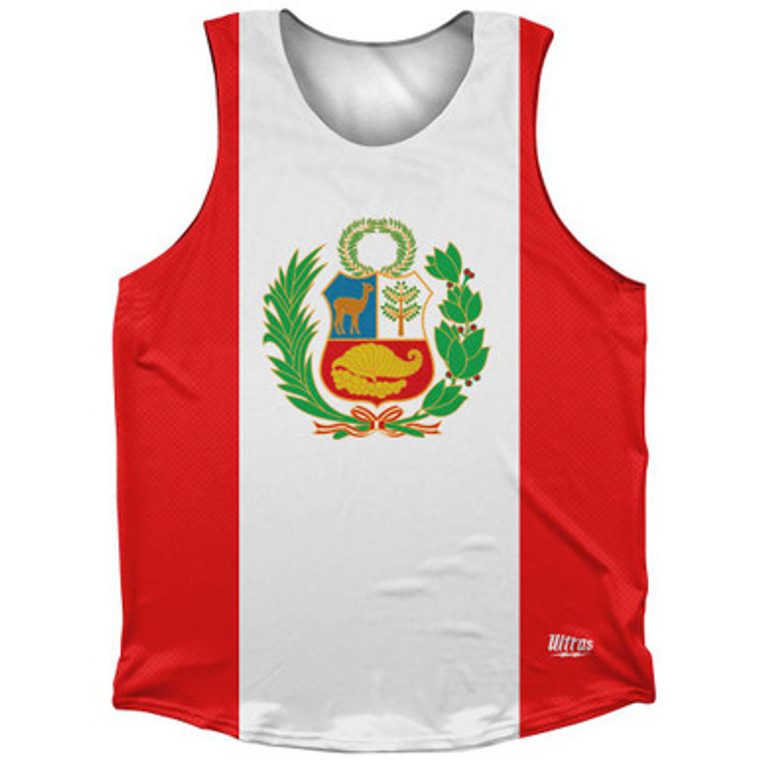 Peru Country Flag Athletic Tank Top Made in USA-White Red