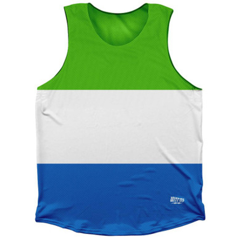Sierra Leone Country Flag Athletic Tank Top Made in USA - White Blue