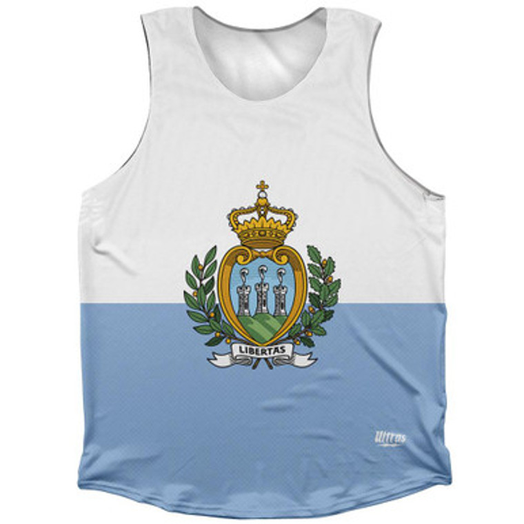 San Marino Country Flag Athletic Tank Top Made in USA - White Blue