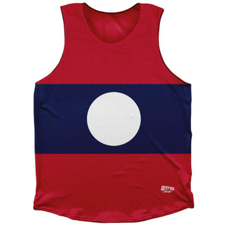 Laos Country Flag Athletic Tank Top Made in USA-Red Blue