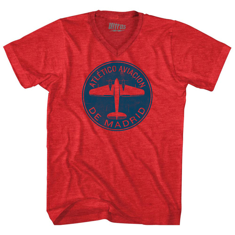Atletico Aviacion De Madrid Roundel Adult Tri-Blend V-neck T-shirt - Athletic Red