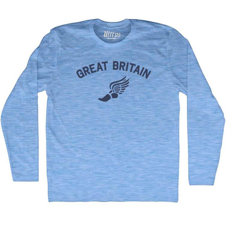 Great Britain Track Running Winged Foot Adult Tri-Blend Long Sleeve T-shirt - Athletic Blue Great Britain Track Running Winged Foot Adult Tri-Blend Long Sleeve T-shirt - Athletic Blue