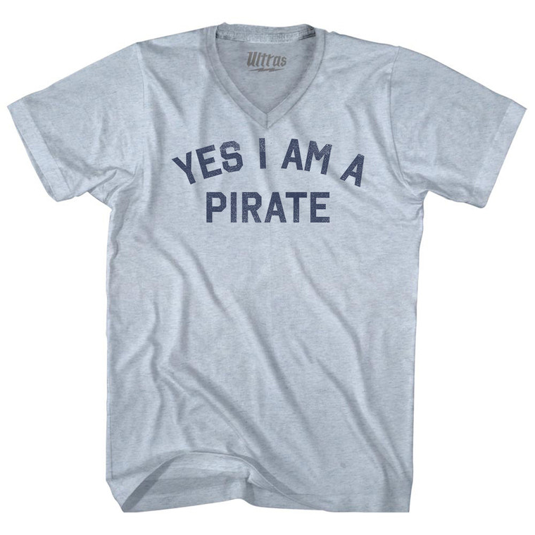 Yes I Am A Pirate Adult Tri-Blend V-neck T-shirt - Athletic White