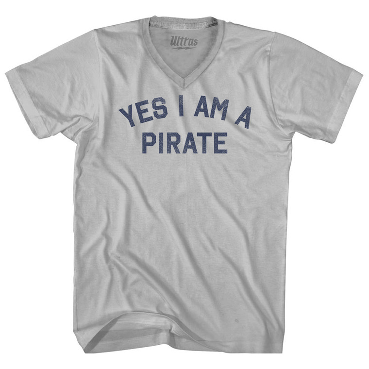 Yes I Am A Pirate Adult Tri-Blend V-neck T-shirt - Cool Grey