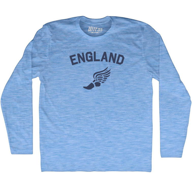 Title England Track Running Winged Foot Adult Tri-Blend Long Sleeve T-shirt - Athletic Blue