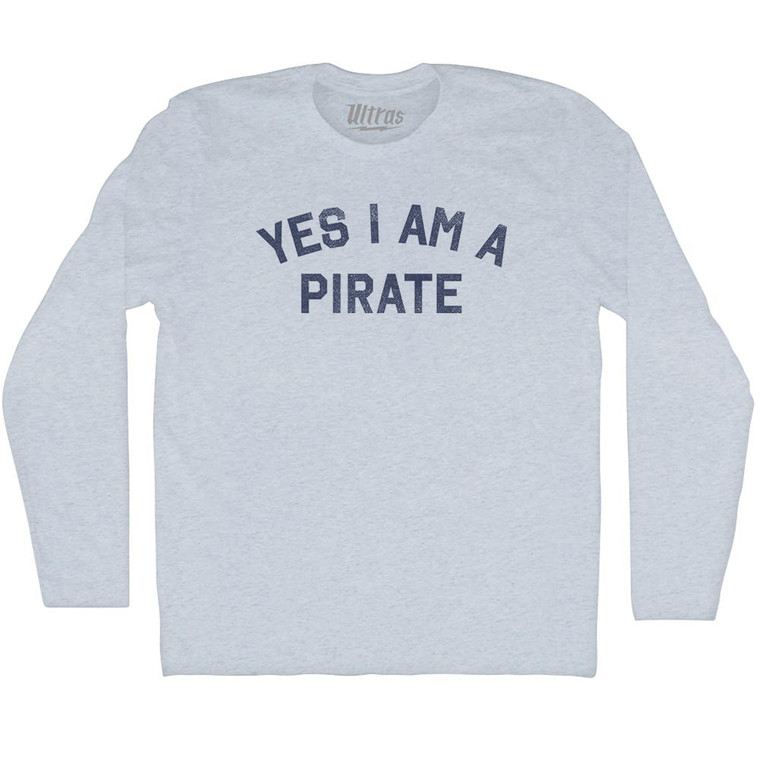 Yes I Am A Pirate Adult Tri-Blend Long Sleeve T-shirt - Athletic White